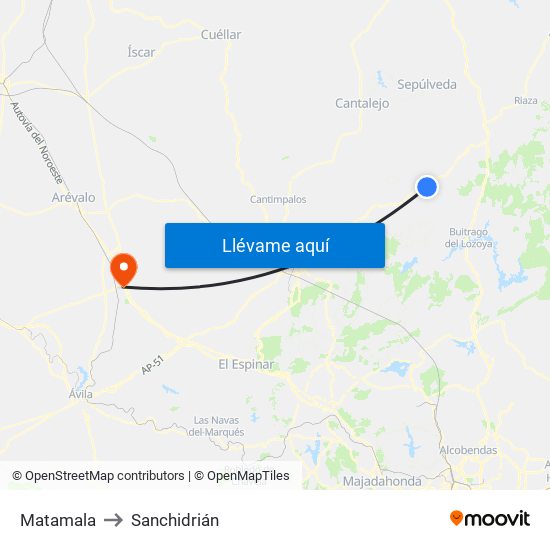 Matamala to Sanchidrián map
