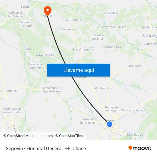 Segovia - Hospital General to Chañe map
