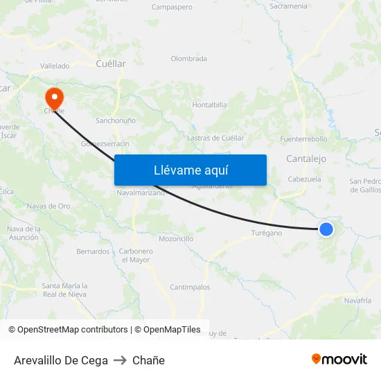 Arevalillo De Cega to Chañe map