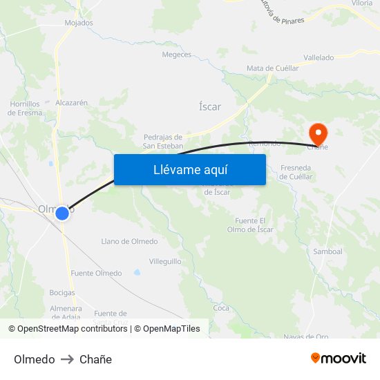 Olmedo to Chañe map