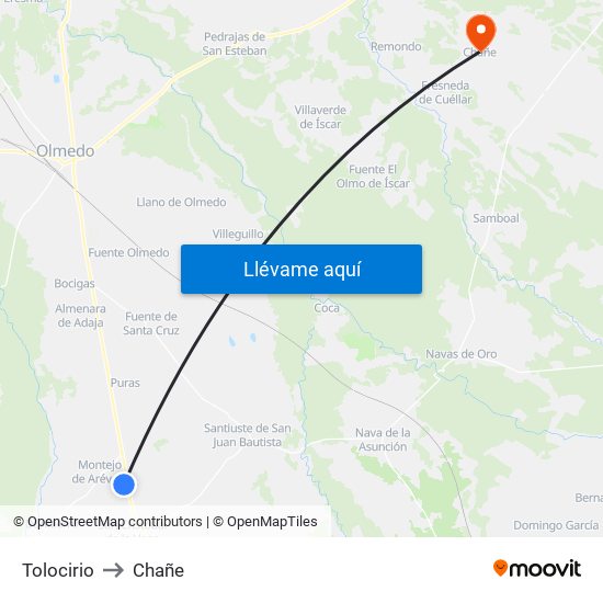 Tolocirio to Chañe map