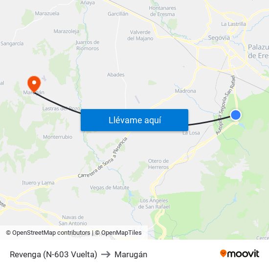 Revenga (N-603 Vuelta) to Marugán map