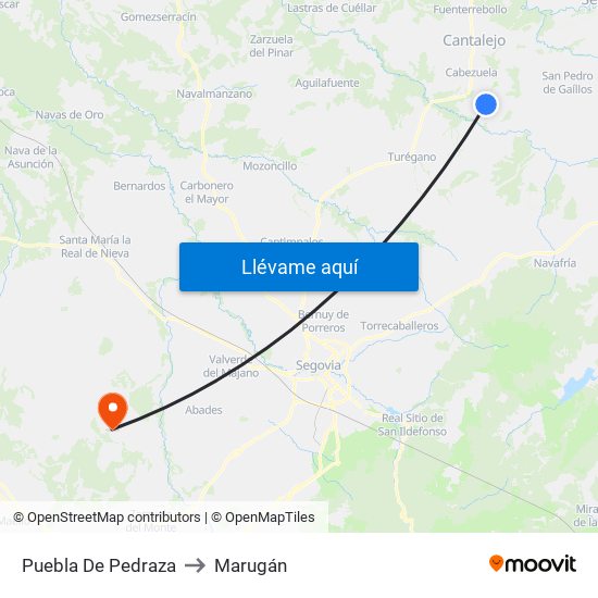 Puebla De Pedraza to Marugán map