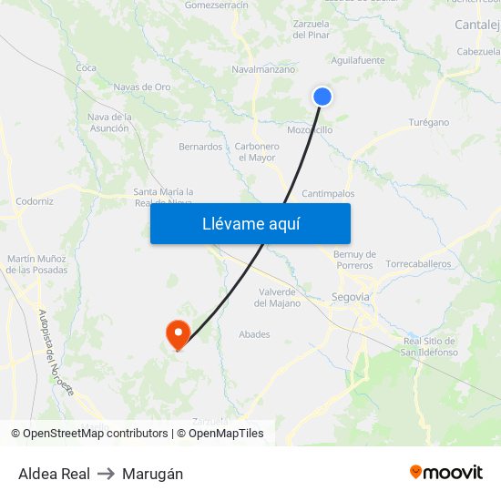 Aldea Real to Marugán map