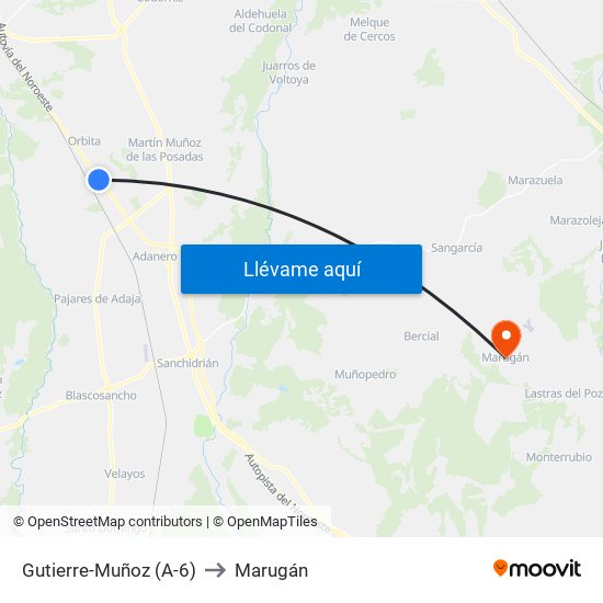 Gutierre-Muñoz (A-6) to Marugán map