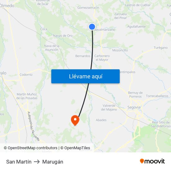 San Martín to Marugán map