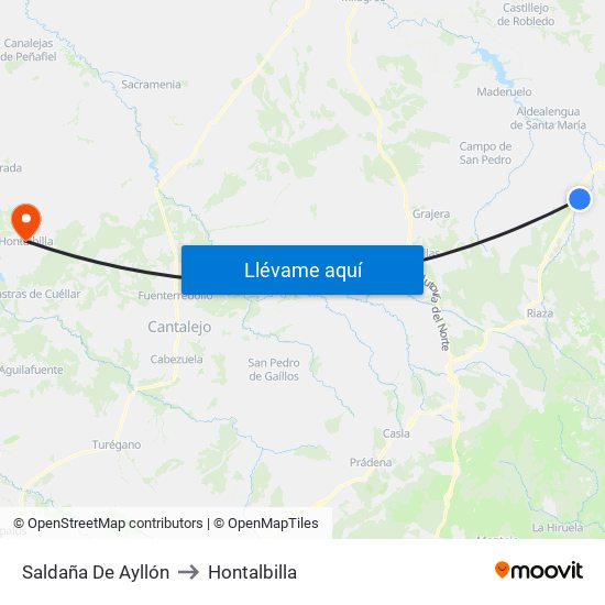 Saldaña De Ayllón to Hontalbilla map