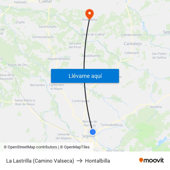 La Lastrilla (Camino Valseca) to Hontalbilla map