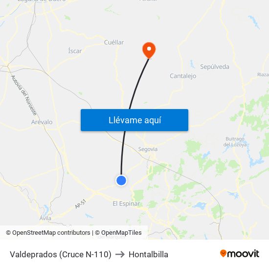 Valdeprados (Cruce N-110) to Hontalbilla map