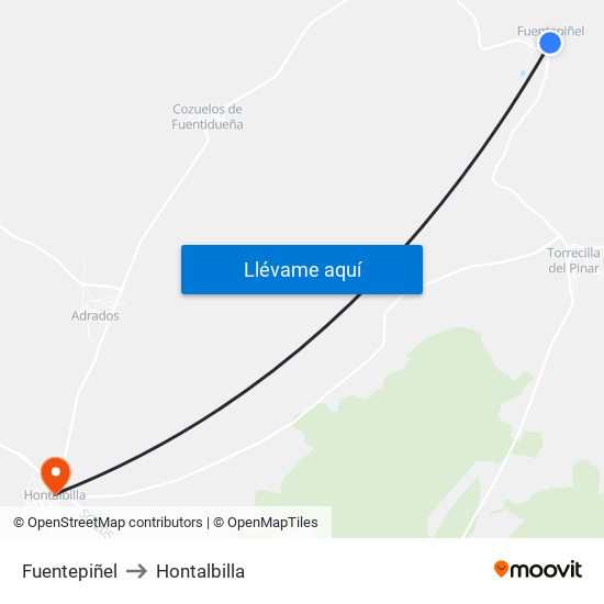 Fuentepiñel to Hontalbilla map