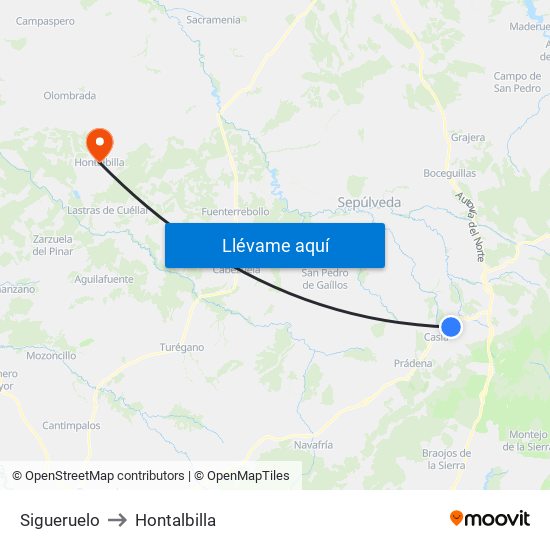 Sigueruelo to Hontalbilla map