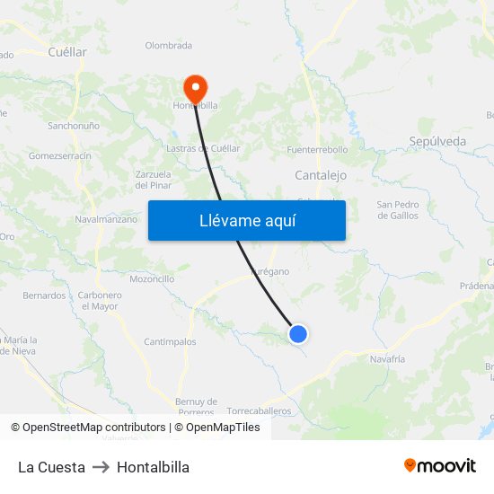La Cuesta to Hontalbilla map