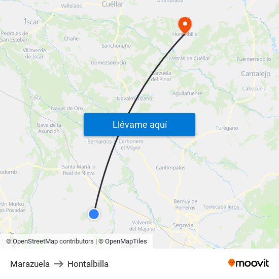 Marazuela to Hontalbilla map