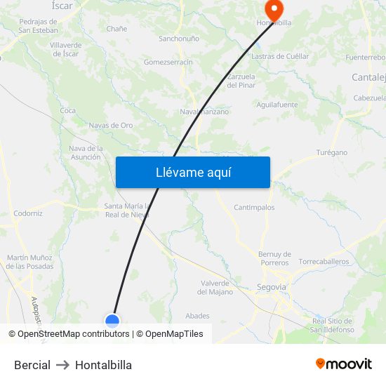 Bercial to Hontalbilla map