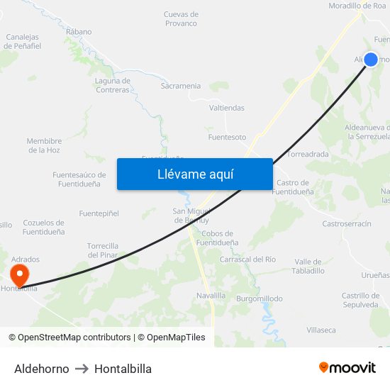 Aldehorno to Hontalbilla map