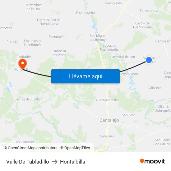 Valle De Tabladillo to Hontalbilla map