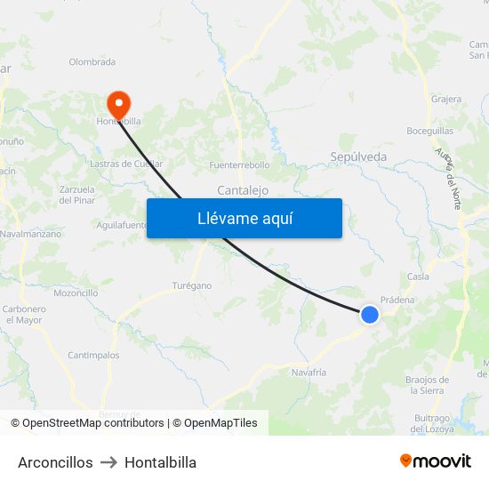 Arconcillos to Hontalbilla map