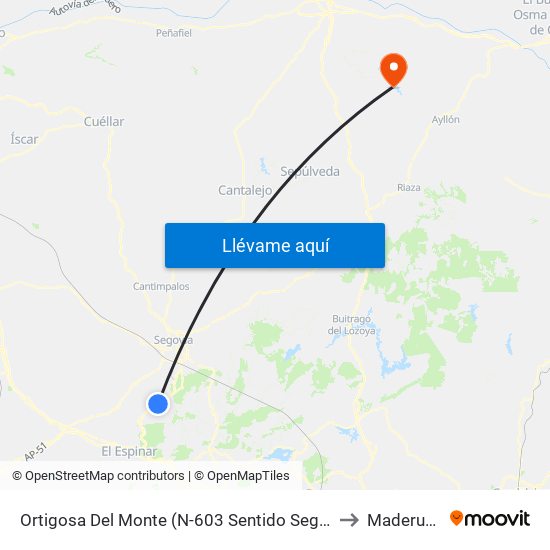 Ortigosa Del Monte (N-603 Sentido Segovia) to Maderuelo map