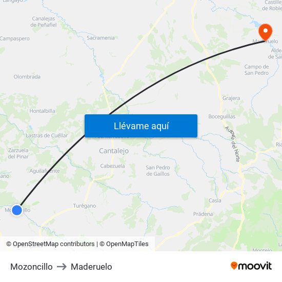 Mozoncillo to Maderuelo map