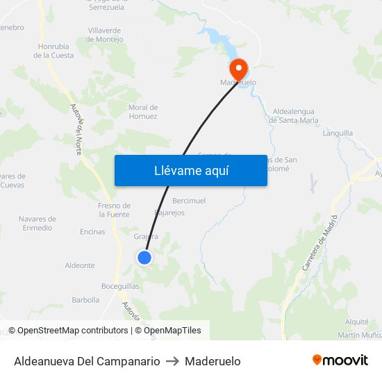 Aldeanueva Del Campanario to Maderuelo map