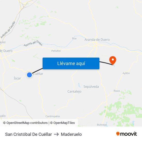 San Cristóbal De Cuéllar to Maderuelo map