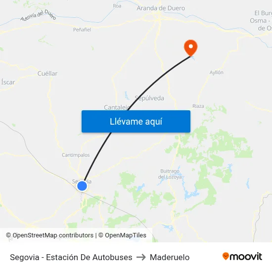 Segovia - Estación De Autobuses to Maderuelo map