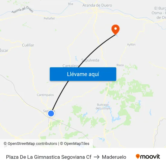 Plaza De La Gimnastica Segoviana Cf to Maderuelo map