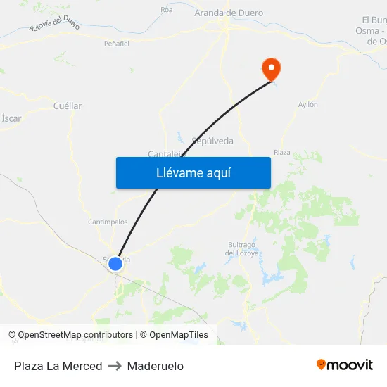 Plaza La Merced to Maderuelo map