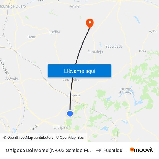 Ortigosa Del Monte (N-603 Sentido Madrid) to Fuentidueña map