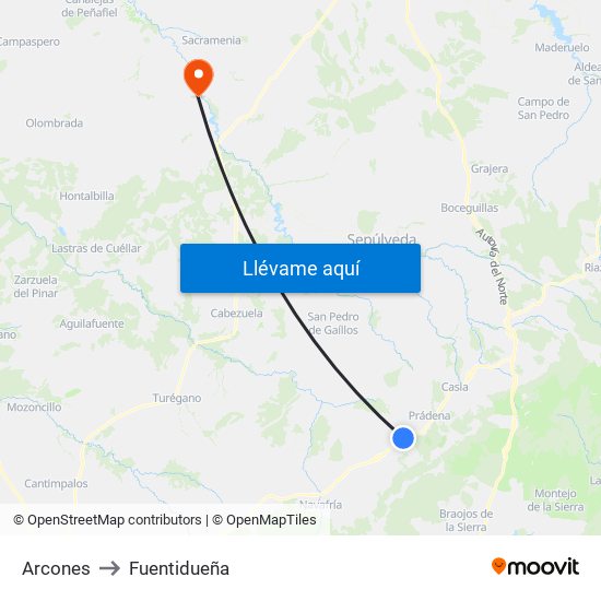 Arcones to Fuentidueña map