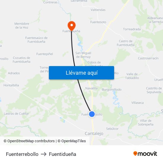 Fuenterrebollo to Fuentidueña map