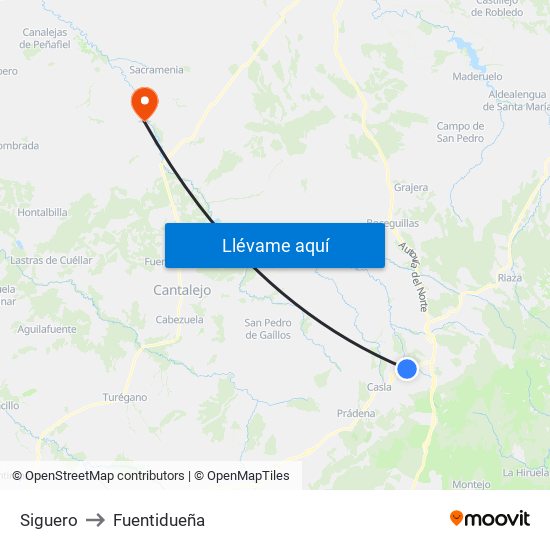 Siguero to Fuentidueña map