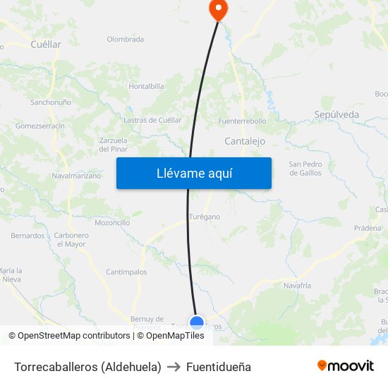 Torrecaballeros (Aldehuela) to Fuentidueña map