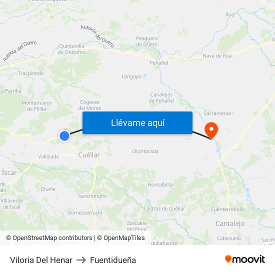 Viloria Del Henar to Fuentidueña map