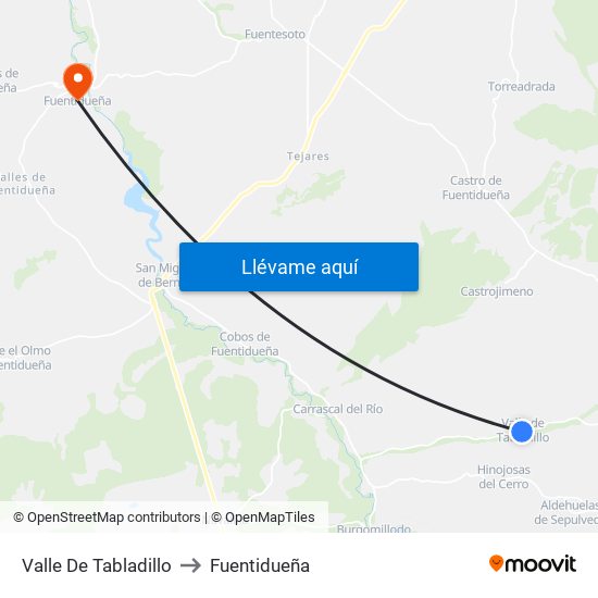 Valle De Tabladillo to Fuentidueña map