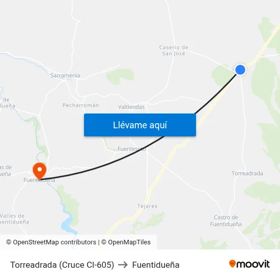 Torreadrada (Cruce Cl-605) to Fuentidueña map
