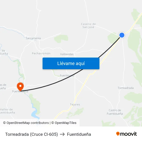 Torreadrada (Cruce Cl-605) to Fuentidueña map