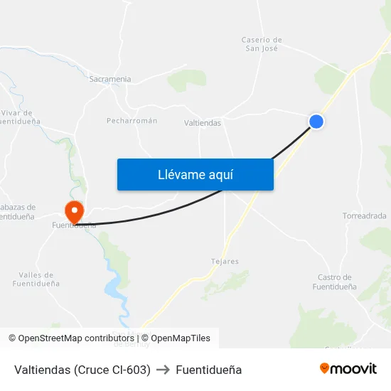 Valtiendas (Cruce Cl-603) to Fuentidueña map