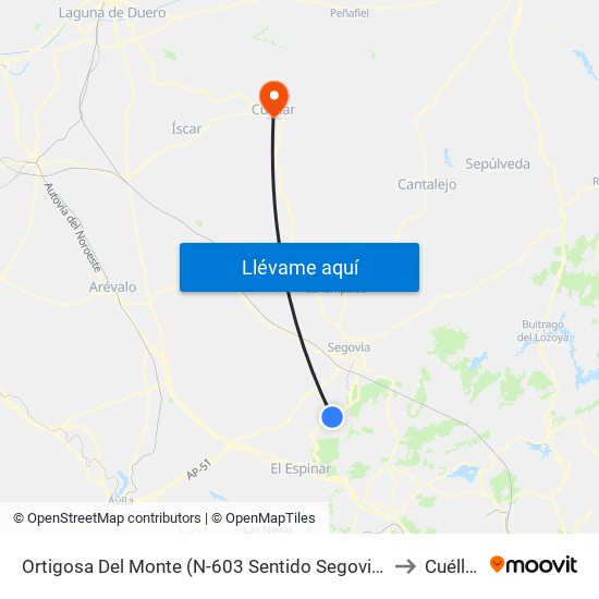 Ortigosa Del Monte (N-603 Sentido Segovia) to Cuéllar map
