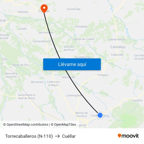 Torrecaballeros (N-110) to Cuéllar map