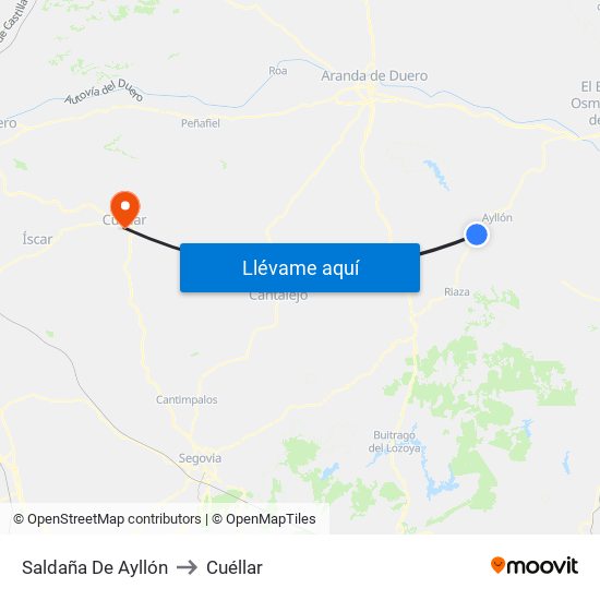 Saldaña De Ayllón to Cuéllar map