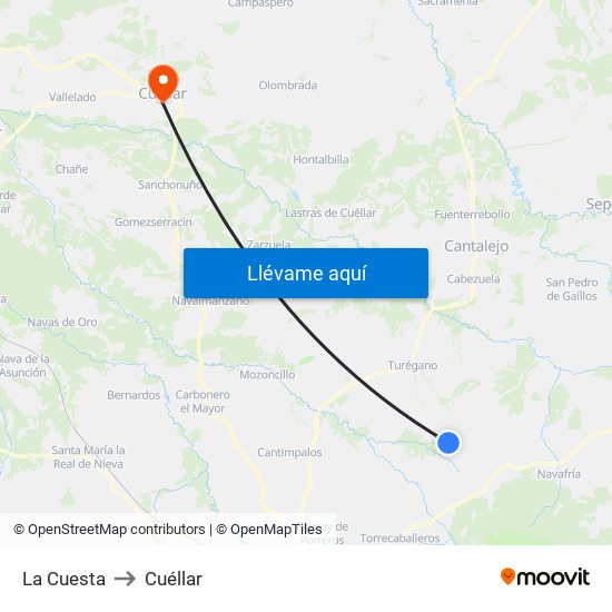 La Cuesta to Cuéllar map