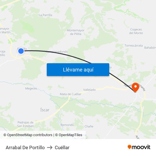 Arrabal De Portillo to Cuéllar map