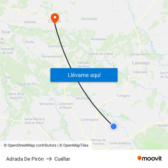 Adrada De Pirón to Cuéllar map