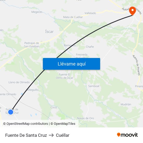 Fuente De Santa Cruz to Cuéllar map