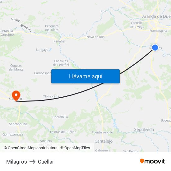 Milagros to Cuéllar map