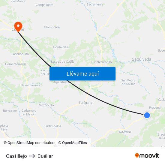 Castillejo to Cuéllar map