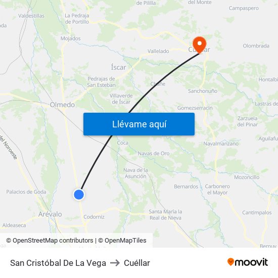 San Cristóbal De La Vega to Cuéllar map