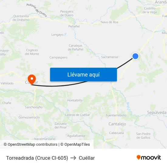 Torreadrada (Cruce Cl-605) to Cuéllar map