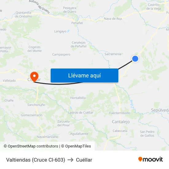 Valtiendas (Cruce Cl-603) to Cuéllar map